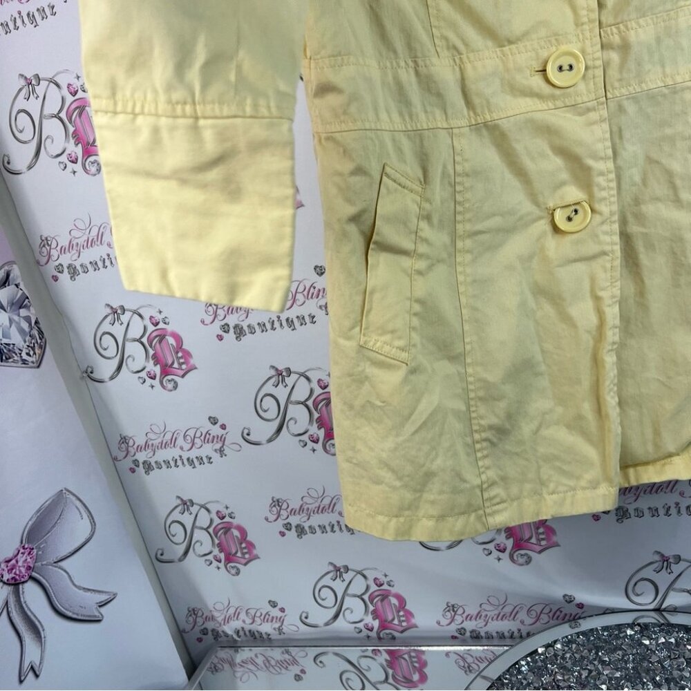 Pbi jacket coat pastel light Yellow Trench Coat button up floral interior - Picture 4 of 15